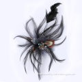 Brooch pin with artificial feathers &synthetic diamond
